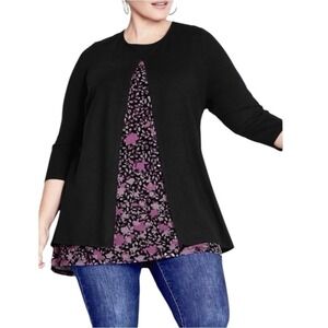 Avenue Ally Border Tunic, VERY SOFT! Color Rose Treasure Border, Size 22/24, NWT
